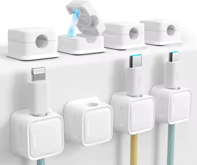 12-Pack Cord Organizer Cable Clips - Cable Management, Adhesive Phone Charging Wire Holder for Nightstand/Wall, Home Office Desk Accessories Decor Essentials [White]