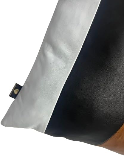 D DOLLY LAMB Lambskin Leather Pillow Cover - Sofa Cushion Case - Decorative Throw Covers for Living Room & Bedroom, 14x14 Inches - Black & Tan Pack of 1