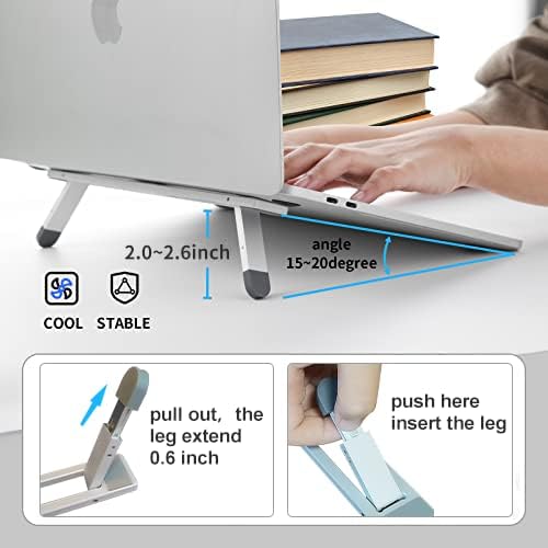 Riser for Desk,Pop up Laptop Stand,Adjustable Height Self-Adhesive Portable Laptop Stand with Feet, Extend Leg,Foldable Computer Stand for 10”-17” Models MacBook Air, Keyboard etc.