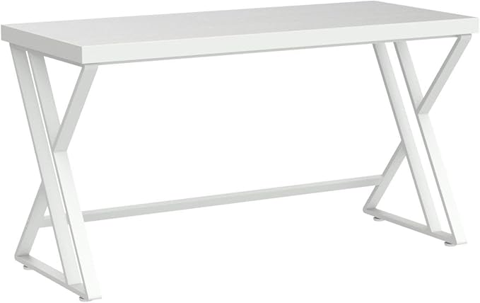 LVB White Computer Desk, Modern Wood Home Office Desk for PC Writing Work, Metal Wooden Executive Workstation Student Simple Desk, Computer Study Gaming Bedroom Table, 55 Inch, White Oak