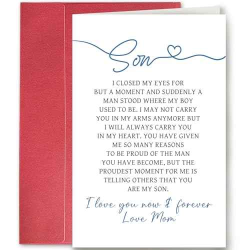 SuperShunhu Heartfelt Poem Birthday Card for Son, Boys Adulthood Card from Mom, Funny Graduation Gifts for Son, I Love You Now & Forever