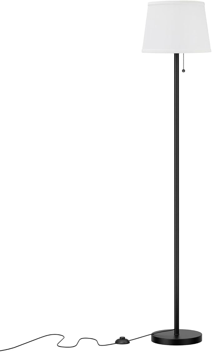 Raexpectis Modern Floor Lamp with Adjustable Brightness, Remote Control, Black, LED Bulbs, White Shade, Foot Switch, Easy Assembly