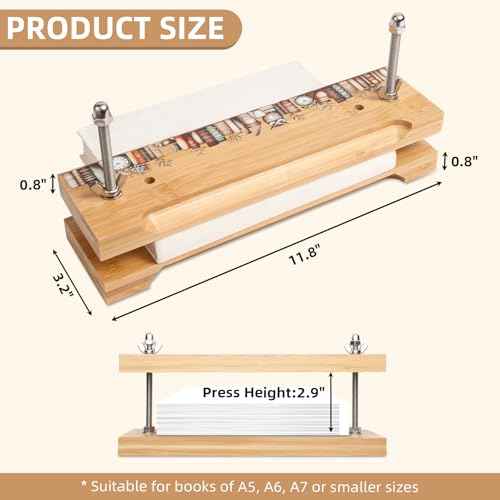 OopsifyMe Bamboo Book Press for Bookbinding, Paper Press, DIY Crafts, Multiple Hole Positions for Various Spine Sizes, Streamlined Edge, Book Binding Kits (Small Size (11.8x3.1))