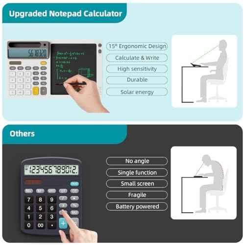 Solar Desktop Calculator with 7.5 inc LCD Writing Membrane, 15¡Æ Tilt for Easy Reading, Integrated Phone Stand, Voice & Silent Modes, Anti-Slip Pads for Stability, Ideal for Office & Study Use