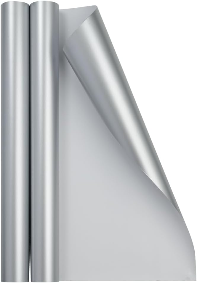 JAM Paper Gift Wrap - Matte Wrapping Paper - 52.6 Sq Ft Total (17 in x 18 Ft Each) - Matte Silver Foil - 2 Rolls/Pack