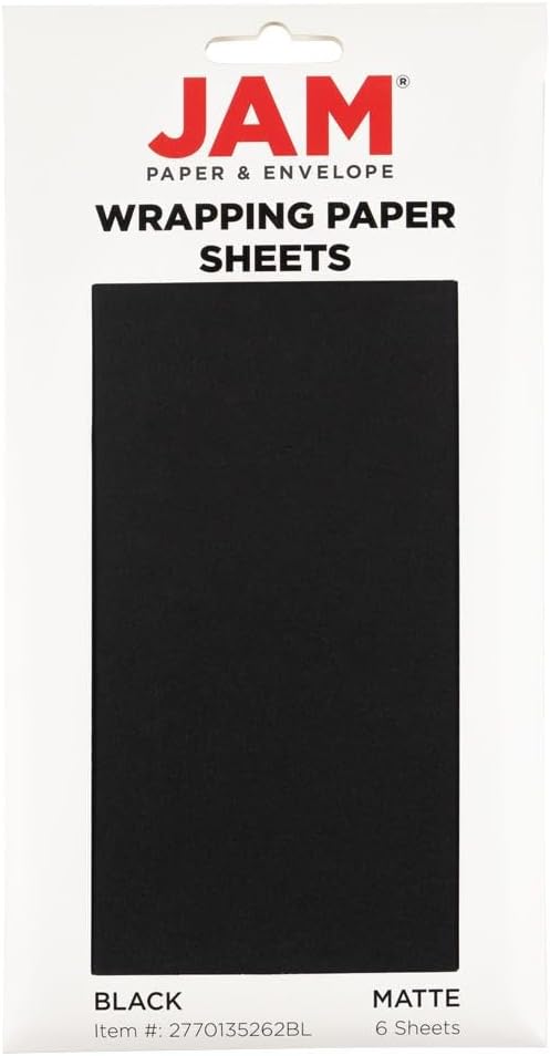 JAM Paper Gift Wrap - Matte Wrapping Paper Sheets - 30" x 20" Per Sheet (25 Sq Ft Total) - Matte Black - 6 Sheets/Pack