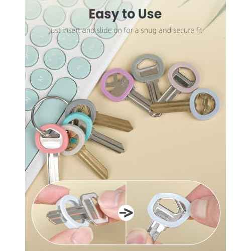 Uniclife 24 Pcs Key Caps, 0.9" Round Key Covers Caps, Soft Stretchy Key Identifiers for Small Regular House Keys (Not Suitable for Square or Odd-Shaped Keys), 8 Colors