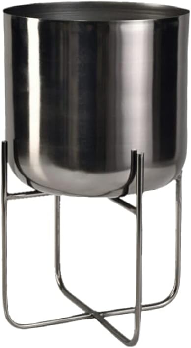 Serene Spaces Living Modern Mid Century Medium Black Nickel Planters with Stand, Planter Pots with Metal Stands, Flower Pot for Living Room Décor, Garden, Measures 13" Tall & 7.25" Diameter