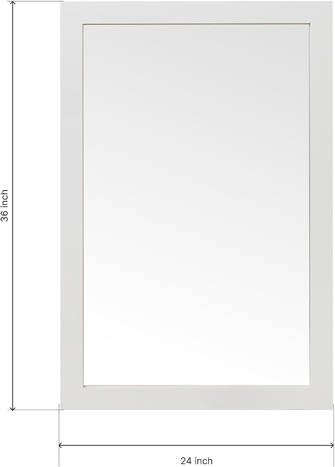 ARIEL Rectangular Wooden Mirror 24" x 36" in White, Flexible Horizontal/Vertical Hanging for Bathroom, Vanity, Entryway & Living Room Decor, Farmhouse Style
