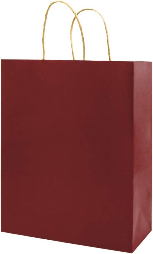 bagmad 100 Pack 5.25x3.25x8 Inch Small Red Gift Paper Bags with Handles Bulk, Kraft Bags, Craft Grocery Shopping Retail Party Favors Wedding Business Sacks (Red, 100pcs)
