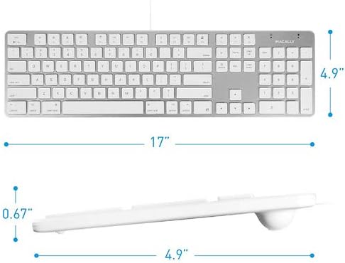 Macally Ultra-Slim USB Wired Keyboard with Number Keypad for Apple Mac Pro, MacBook Pro/Air, iMac, Mac Mini, Laptop Computers, Windows Desktop PC Laptops, Silver (SLIMKEYPROA)