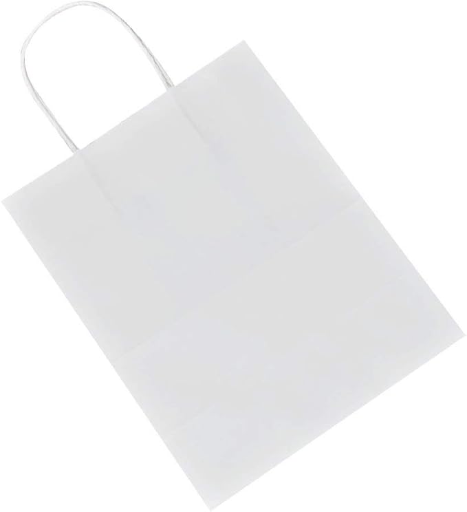 bagmad 100 Pack Sturdy Small White Kraft Paper Bags with Handles Bulk, Gift Bags 5.25x3.25x8 Inch, Craft Grocery Shopping Retail Party Favors Wedding Business Sacks (White, 100pcs)