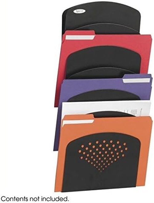 Safco Wall Mounted Literature Organizer - 7 Pocket Steel Rack for Documents & Magazines, Black