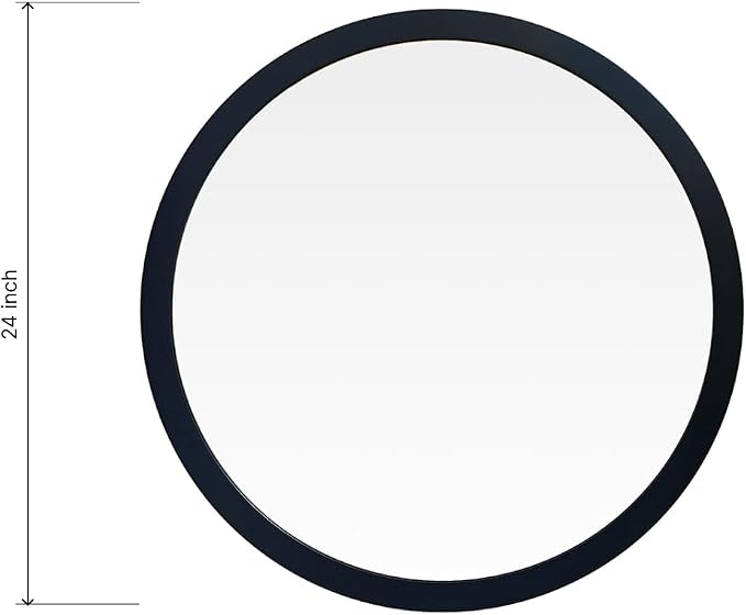 ARIEL Round Wooden Mirror 24" in Midnight Blue, Wood Circle Wall Mirror for Bathroom, Vanity, Entryway & Living Room Decor, Farmhouse Style