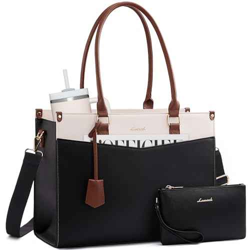 LOVEVOOK Laptop Bag for Women, 2-in-1 Tote Purse with Clutch & Cup Holder, Waterproof Briefcase for Work Travel