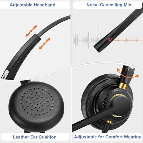 Arama Yealink Phone Headset with Mute Switch, RJ9 Office Telephone Headsets with Mic Noise Cancelling Compatible with Yealink VoIP Phone T21P T42S T46S T48S T27G T53W T54W Grandstream Snom (A800Y2)