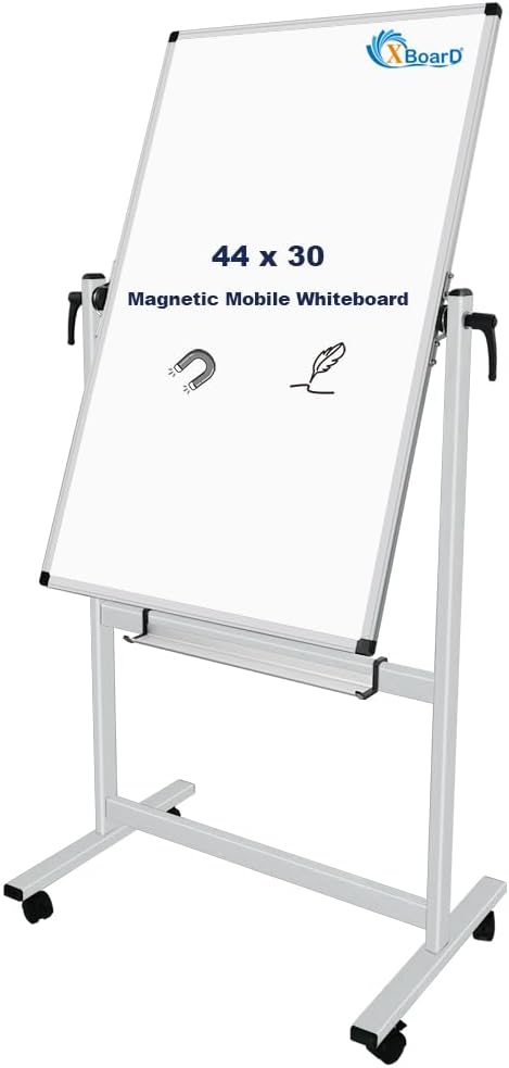 XBoard Double-Sided Magnetic Dry Erase Board - 44x30 Inch Mobile Whiteboard on Wheels