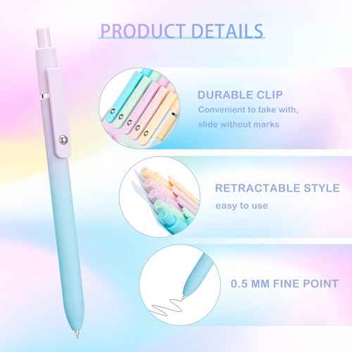 5PCS Retractable Gel Pens Set, Quick Dry Black Ink Fine Point Soft Touch Roller Ball Gel Ink Pen for Smooth Writing (Aurora Color)