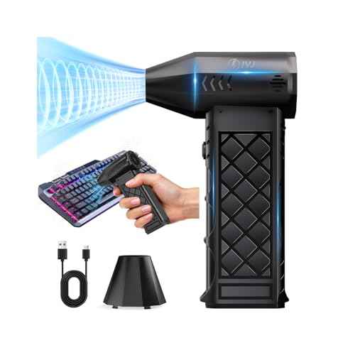 IVJ Compressed Air Duster, 130000RPM 4-Gear Adjustable Mini Electric Air Duster with Brushless Motor, Rechargeable Cordless Air Duster for Keyboard, Computer, House, Car, Replaces Compressed Air Can