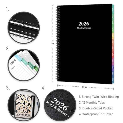 2026 Monthly Planner - 2026 Planner/Calendar, JAN 2026 - DEC 2026, Monthly Planners with Colorful Tabs, Planners for Daily Organizing - Waterproof Cover (8" x10", Notes Pages, Black)