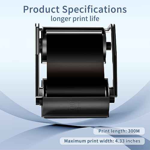 T310-BT Premium Resin Enhanced Wax Ribbon, 1Roll (4.33" x 984') 110mm x 300m Black, Only Compatible with Models T310-BT Desktop Thermal Transfer Printer