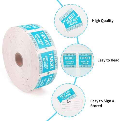 L LIKED Raffle Tickets Double Roll 2000 Tickets Consecutively Numbered 50/50 Raffle Tickets for Event Party Prize Drawing Perforated Stubs (Easy Read Blue)