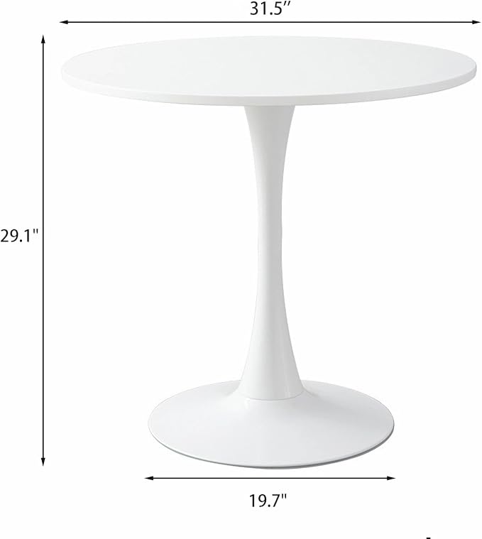 31.5" Tulip Table for 2-4 Persons Modern Round Dining Room Table, Mid-Century Modern White Small Kitchen Table with MDF Wooden Top, Leisure Coffee Table for Living Room, Dining Room, Office