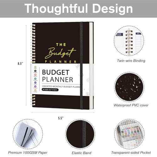 Budget Planner - Monthly Budget Book Undated with Expense & Bill Tracker - Undated 12 Month Financial Planner/Account Book calendar organizer to Take Control of Your Money