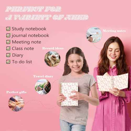 QUICQOD Journal for Teens Girls, Cute Pink Preppy Coquette Notebook Journal Diary School Supplies, Cute Notebooks for Women, Hardcover Pink Spiral Notebook 5.5x8.3 Inch