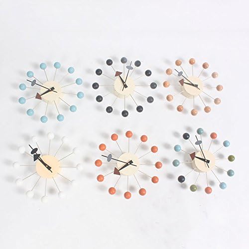 SHISEDECO Wooden Ball Clock in White, Painted Solid Wood Non Ticking Decorative Mid Century Modern Silent Wall Clocks Retro Design for Home, Kitchen, Living Room, Office etc.