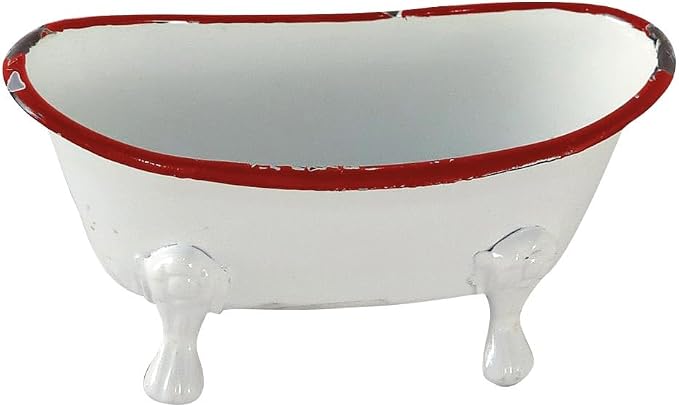 Foreside Home & Garden Red Rim White Enamel Bathtub Soap Dish