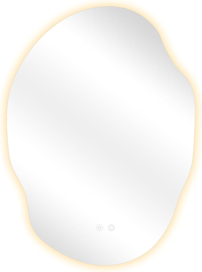 Asymmetrical LED Bathroom Mirror with Lights,Irregular Led Bathroom Vanity Mirror for Wall with Backlit, Anti Fog, 3 Colors and Dimmable Light,[Horizontal/Vertical] 40" H x 30" W