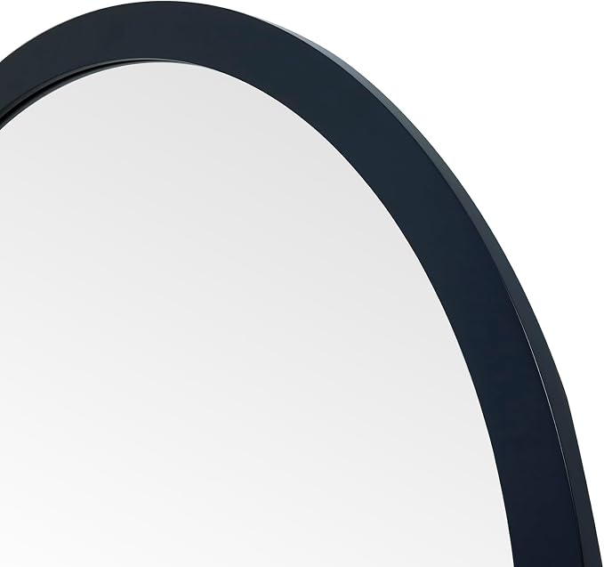ARIEL Round Wooden Mirror 24" in Midnight Blue, Wood Circle Wall Mirror for Bathroom, Vanity, Entryway & Living Room Decor, Farmhouse Style