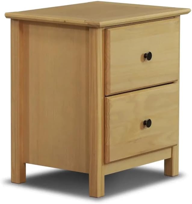 Grain Wood Furniture Shaker 2-Drawer Bedside Nightstand, Solid Wood with Natural Finish