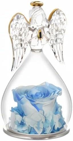 Yamonic Birthday Gifts for Mom Women, Angel Figurines with Real Rose Gifts for Her Mom Grandma, Mothers Day Preserved Flowers Rose for Christmas Valentine's Day (White+Blue)