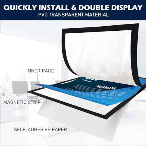 Magnetic Sign Holder - 8.5¡¿11" Wall Mounted Self-Adhesive Magnetic Paper Holder,Transparent Wall Display Frame with Black Edge,Suitable for Office, Store, Mall, Home (6pack)