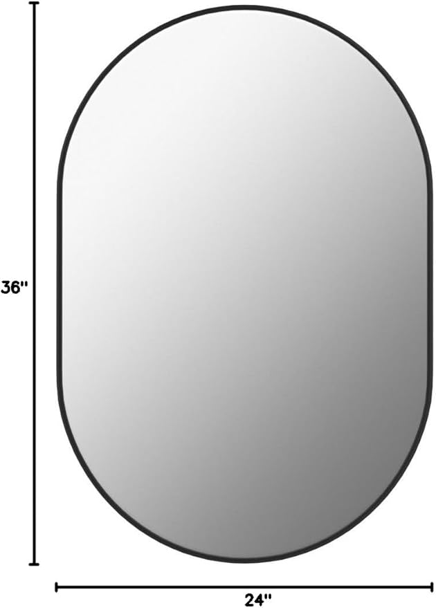 Oval Bathroom Mirror Capsule Wall Vanity Mirror, 24"x36" Pill Mirrors Wall Mounted Mirror, Large Modern Mirror with Black Metal Frame, Decor for Entryway, Bedroom, Living Room