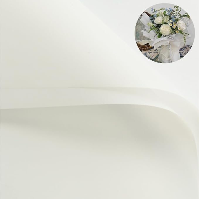 BBJ WRAPS 40 Sheets White Floral Paper, Waterproof Flower Wrapping Paper for Florist, Durable Bouquet Wrapping Paper for Floral Arrangements on Valentine's Day, Mother's Day, 22.8x22.8 Inch - (White)