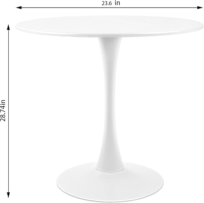 Round White Dining Table Modern Kitchen Table with Pedestal Base in Tulip Design, Mid-Century Leisure Table for 2 to 4 Person，for Kitchen, LivingRoom, Office, Cafe (23.6 x 23.6 x 28.7 inches)