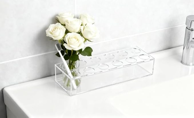 Acrylic Flower Vase Rectangular Centerpiece, 12 Inch Clear Rectangle Floral Vase for Dining Table