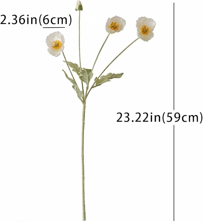 Artificial Flowers 6 Stems Poppy Silk Bouquet,for Wedding, Home, Party Decoration,Table Centerpiece Arrangement(White)