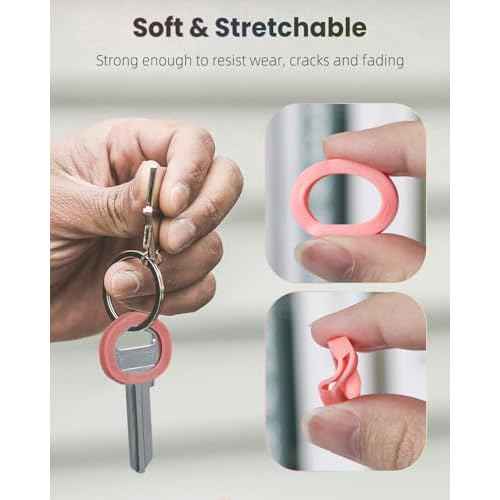 Uniclife 24 Pcs Key Caps, 0.9" Round Key Covers Caps, Soft Stretchy Key Identifiers for Small Regular House Keys (Not Suitable for Square or Odd-Shaped Keys), 8 Colors