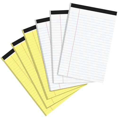 Utron 6 PCS Small Legal Pads 5x8 Yellow and White, Narrow Ruled Small Note Pads, Micro Perforated Writing Pad, College Ruled Legal Notepads 5x8 for Study, Office, To-Do Lists(30 Sheets/Small Notepad)
