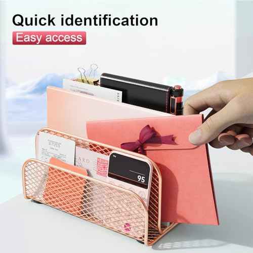 gianotter Mail Organizer Countertop, Metal File Holder with 3-Slot, Rose Gold Desk Accessories & Workspace Organizers (Rose Gold)