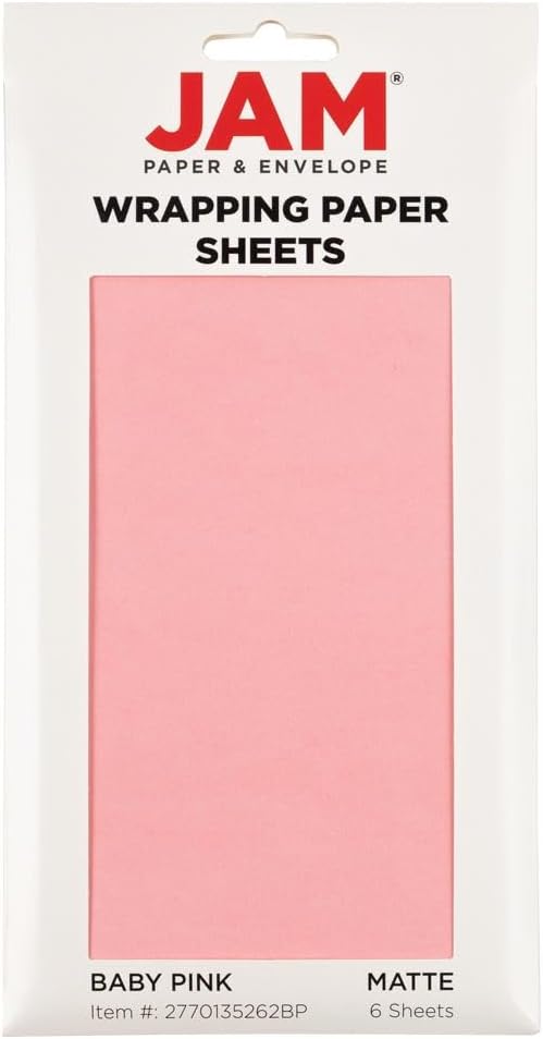 JAM Paper Gift Wrap - Matte Wrapping Paper Sheets - 30" x 20" Per Sheet (25 Sq Ft Total) - Matte Baby Pink - 6 Sheets/Pack