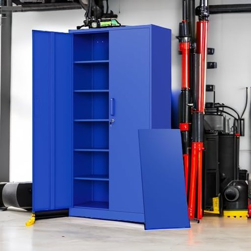 Letaya Metal Garage Storage Cabinets - Lockable Steel Tool Cabinets with Adjustable Shelves | Blue Finish