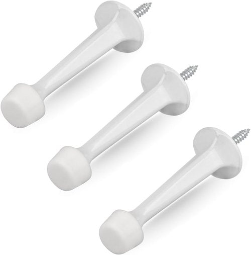 HOMOTEK Heavy Duty Door Stop - 3 Pack Solid Rigid Design with Soft Rubber Tip | White Finish