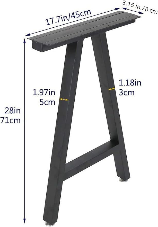 TIEOU Metal Legs for Table A Shape 28" H Tall Industrial Black Table Legs Heavy Duty Metal Desk Legs Set of 2(Without Boards)