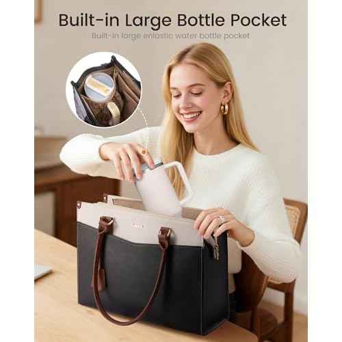 LOVEVOOK Laptop Bag for Women, 2-in-1 Tote Purse with Clutch & Cup Holder, Waterproof Briefcase for Work Travel