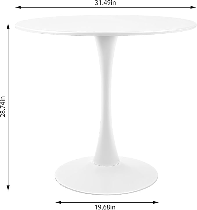 Round White Dining Table Modern Kitchen Table with Pedestal Base in Tulip Design, Mid-Century Leisure Table for 2 to 4 Person，for Kitchen, LivingRoom, Restaurant, Office, Cafe（31.49inches）